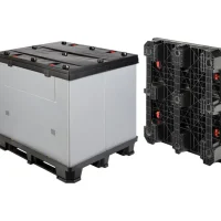 Contenedor plegable de plástico 1200x1000x1180 mm 8 Tripbox 1200x1000 mm plegado reduciendo su volumen para retorno vacío