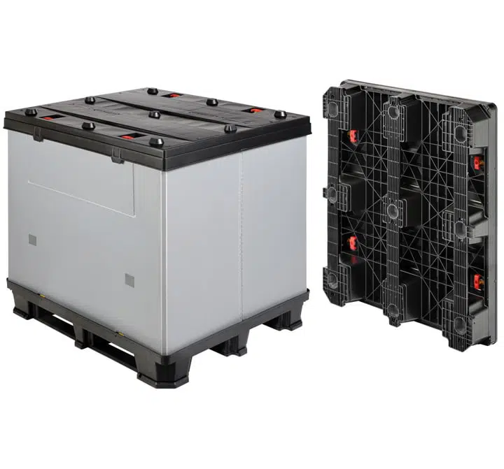 Tripbox 1200x1000 mm plegado reduciendo su volumen para retorno vacío