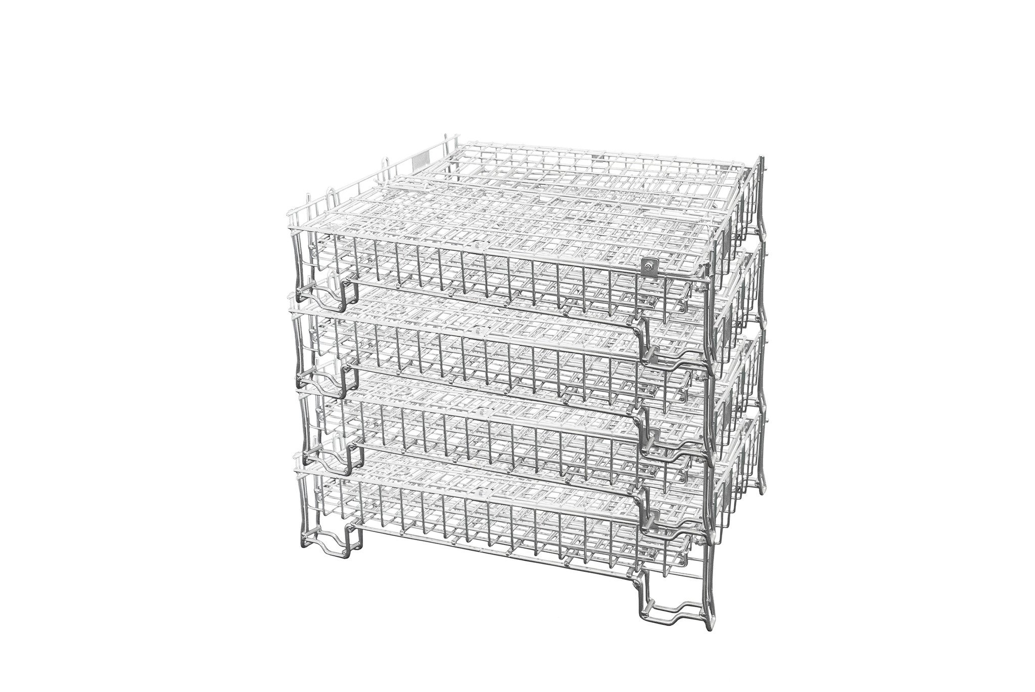 Contenedor de malla galvanizado 1200x800x1000 mm 5 Contenedores de malla galvanizados apilados en columna vertical