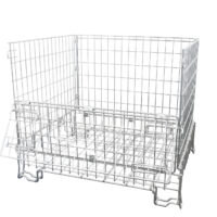Contenedor de malla galvanizado plegable 1200x1000 mm 5 Vista frontal del contenedor de malla 1200x1000 mm con media puerta abierta