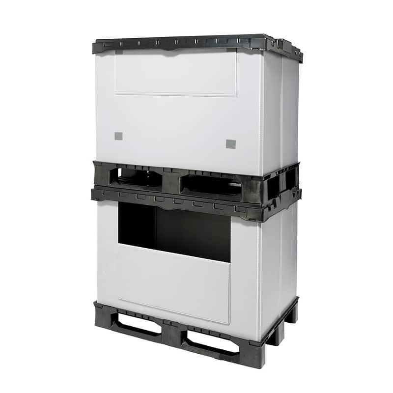Contenedor plegable de plástico Tripbox 1220x820x928 mm montado con tapa cerrada