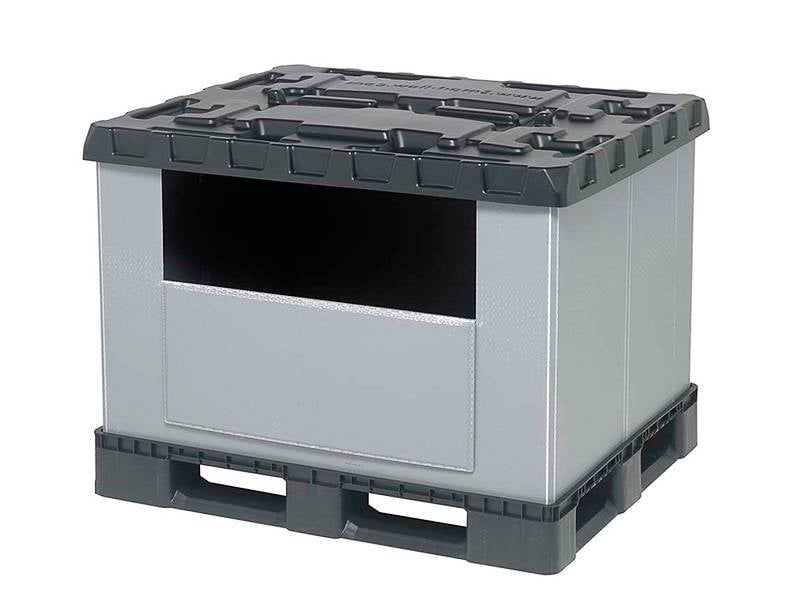 Detalle de la ventana lateral de picking del contenedor plegable Tripbox
